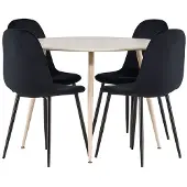 Ebuy24 Plaza eethoek tafel Ø100cm en 4 velours stoelen whitewash.