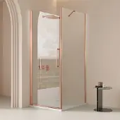Saniclear Clearline douchecabine 90x80cm met 90cm deur geborsteld koper