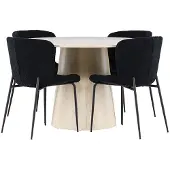 Ebuy24 Lanzo eethoek tafel Ø120cm en 4 teddy stoelen whitewash.