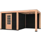 Westwood Douglas overkapping, 500 x 300, met zwarte schuur en achterwand, Modern Plus