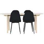 Ebuy24 Andy eethoek tafel 90x180cm en 4 velours stoelen whitewash.