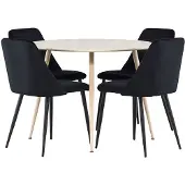 Ebuy24 Plaza eethoek tafel Ø100cm en 4 velours stoelen whitewash.