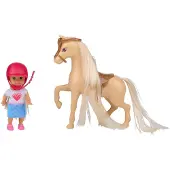 Eddy Toys Fashionpop Mini 9cm Met Paard - Modepop Speelset met Helm en Zadel - Paard met Lange Manen - Speelset voor Kinderen - Doos met Venster