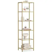 Vasagle Smalle glasplank met stalen frame, Goudkleurig / 6 planken (30 x 40 x 177,3 cm)