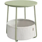 Vasagle Ronde bijzettafel met stoffen mand, Lauriergroen + crèmewit