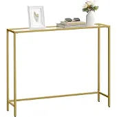 Vasagle Bijzettafel van gehard glas, Licht goud + transparant / 20 x 100 x 80 cm