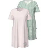 Ulla Popken - Dames - Bigshirts set van 2 strepen/haas ronde hals korte mouwen - Roze - Maat 54+