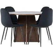 Ebuy24 Bootcut eethoek tafel Ø110cm en 4 velours stoelen mocca.