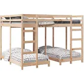 vidaXL Drievoudig Stapelbedframe Bruin 160 x 200 cm Massief grenenhout