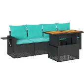 vidaXL 5-delige Loungeset met kussens poly rattan zwart