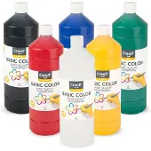 Creall Plakkaatverf - schoolverf - mix set van 6 kleuren - basic color - 1000 ML per fles - Gemaakt in Nederland - glutenvrij