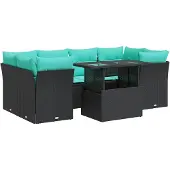 vidaXL 7-delige Loungeset met kussens poly rattan acacia zwart
