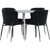 Ebuy24 Plaza eethoek tafel Ø100cm en 4 teddy stoelen grijs.