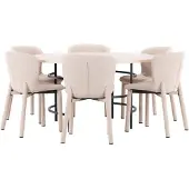 Ebuy24 Copenhagen eethoek tafel Ø140cm en 6 stoelen whitewash, beige.