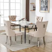 MODFU Eetkamerstoel set van 4, velvet bekleding, metalen poten, met siergesp, beige