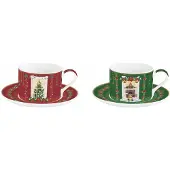 Easy life Kerstmokken Set 2 stuks 240 ml Porselein met Schotels