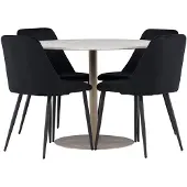 Ebuy24 Lycke eethoek tafel Ø110cm en 4 velours stoelen beige.