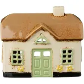 Ib Laursen - Keramieken Huisje Ebeltoft - Beige met groene ramen - Waxinelichthouder
