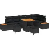 vidaXL Tuinbank Set 9 st 8-Aantal zitplaatsen Zwart Poly rattan