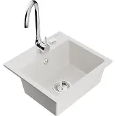 Mexen Milo granieten spoelbak 1-komorige met keukenmengkraan Telma, wit - 6505-20-670200-00