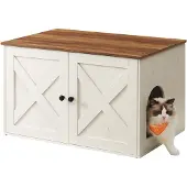 Feandrea Kattenbak met deurtjes, Honingbruin + Vintage Wit / 53T x 80B cm