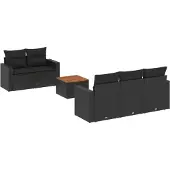 vidaXL 6-delige Loungeset met kussens poly rattan zwart