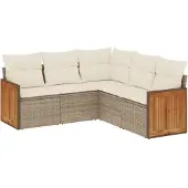 vidaXL 5-delige Loungeset met kussens poly rattan beige