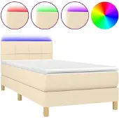 vidaXL Boxspring met matras en LED stof crèmekleurig 80x200 cm