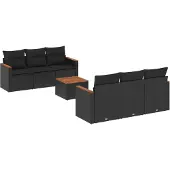 vidaXL 7-delige Loungeset met kussens poly rattan zwart