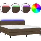 vidaXL Boxspring met matras en LED stof donkerbruin 160x200 cm
