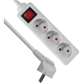 Perel Stekkerdoos met schakelaar, 3 stopcontacten met penaarde (type E), kabel 3 m, 3G1.5, gebruik binnenshuis, wit