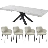 Vente-unique Set tafel VATONAV + 4 stoelen CELOLA - Wit en crèmewit