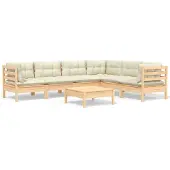 vidaXL 7-delige Loungeset met crèmekleurige kussens massief grenenhout