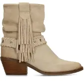 Manfield Beige suède enkellaarsjes met franjes | Maat 40