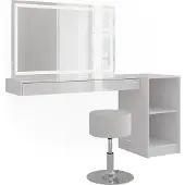 Vicco Kaptafel set met kruk Sherry Wit 160.2 cm met LED-spiegel, kruk en open rek, Model 59570