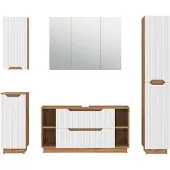 Vicco Lotta Badkamermeubelset – 5 delen Eiken/wit gestreept