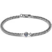 Lucleon Ocata | Armband met Zilverkleurige Cubaanse Schakels en Zwarte Parels