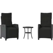 vidaXL 3-delige bistroset met kussens, zwart, polyrotan