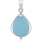 Cavill - Zilveren Hanger met 30 Ct Aquamarijn Druppelvorm - 925 Sterling Zilver Geplatineerd - Elegante Minimalistische Cabochon Ketting - Lichtblauw