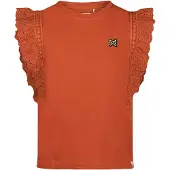 Koko Noko T-shirt donker oranje broderie Meisjes Stretchkatoen Ronde hals - maat 140