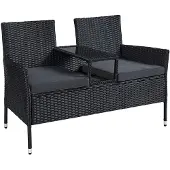 Songmics Balkonmeubel van PE polyrotan met tafel, Zwart + Donkergrijs