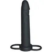 Ouch! – Siliconen Strap-on voor Dubbel Plezier met Cockring en Testikel Ring - Zwart