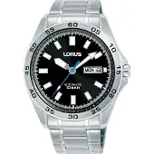 Lorus automatisch zilver heren horloge met zwarte wijzerplaat & roestvrij stalen band