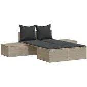 vidaXL Ligbed 2-persoons met kussens poly rattan lichtgrijs