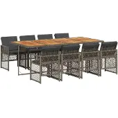 vidaXL 9-delige tuinset met kussens, grijs, polyrotan