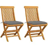 Syfax Opklapbare stoelen met grijze kussens, 2 stuks, massief teakhout