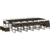 vidaXL 17-delige Tuinset met kussens poly rattan bruin