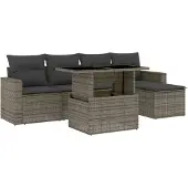 vidaXL 6-delige tuinmeubelset met kussens, grijs, polyrotan