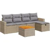 vidaXL 6-delige tuinmeubelset met kussens, beige, polyrotan