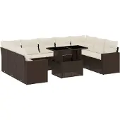 vidaXL 10-delige Loungeset met kussens poly rattan bruin
